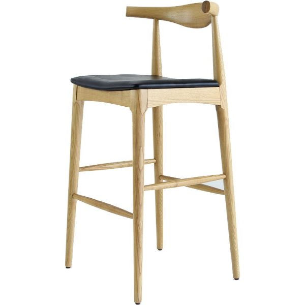 Zinzan Wegner Style ASH Elbow Stool Black leather seat