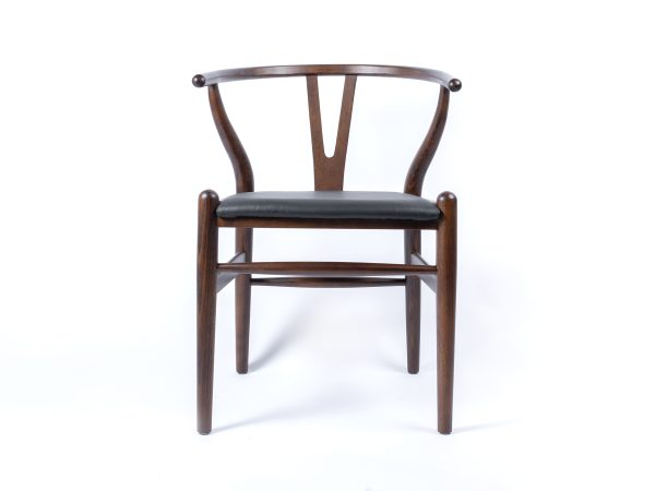 Wegner Style Wishbone Chair with brown Leather Seat