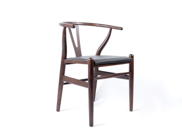 Wegner Style Wishbone Chair with brown Leather Seat