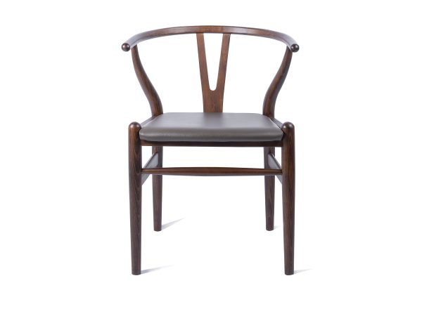 Wegner Style Wishbone Chair with brown Leather Seat