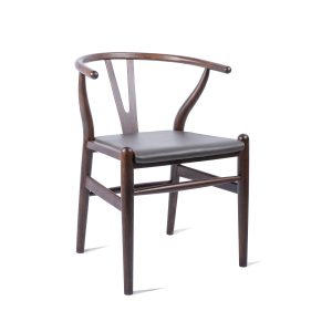 Wegner Style Wishbone Chair with brown Leather Seat