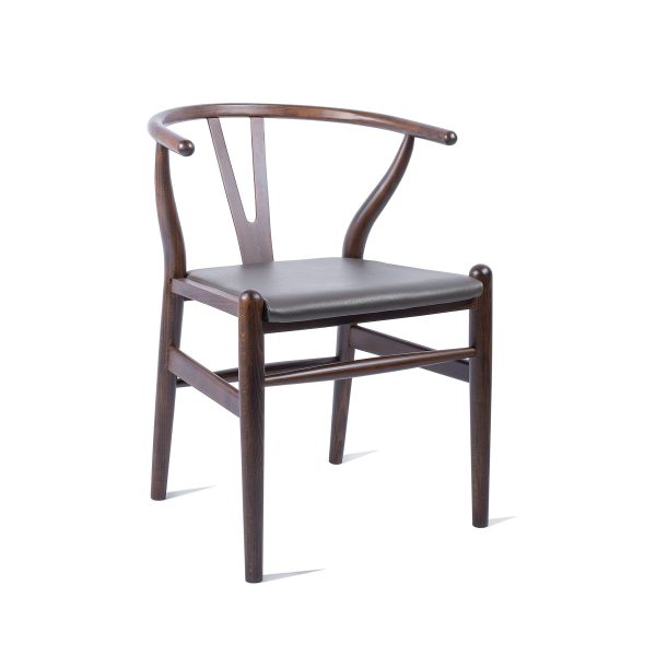 Wegner Style Wishbone Chair with brown Leather Seat